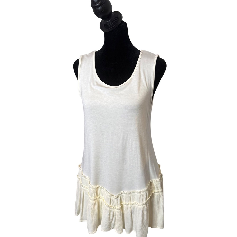 Tiered Ruffle Hem Peplum Tunic Top Womens XS Lori Goldstein Crinkle Layering